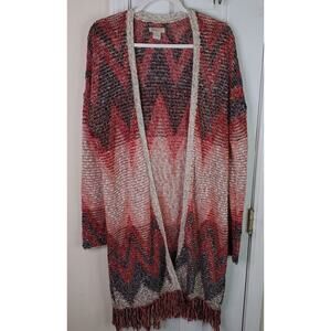 Lucky Brand Long Cardigan Duster Fringe Hem Wool Blend Women Sz Large Sweater